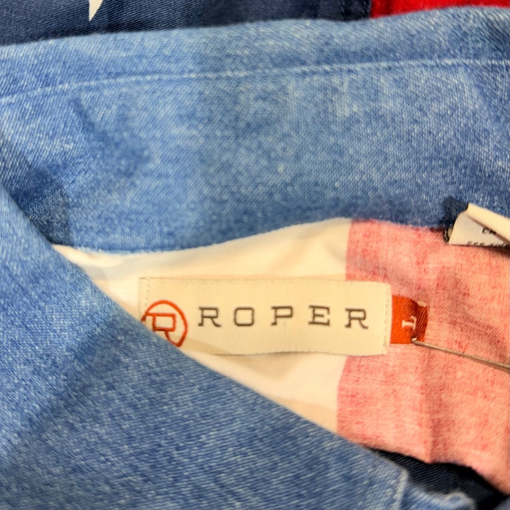 Roper Sleeveless Shirt Large Red White Blue American Flag Patriotic Button Up - Picture 7 of 7